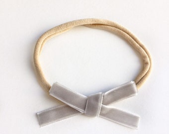 Baby Grey Velvet bow Headband