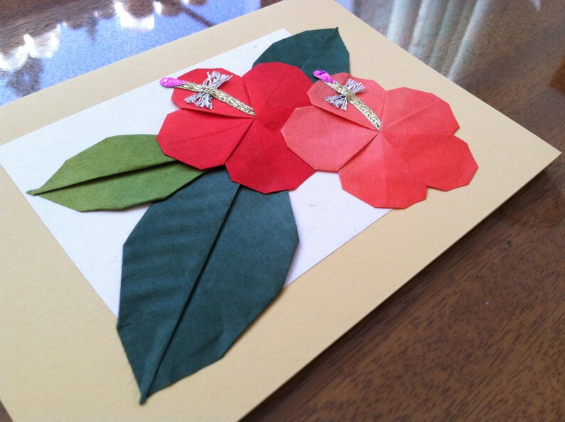 Handmade Origami Hibiscus Flower Card Etsy