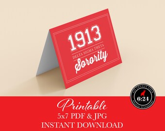 Delta Sigma Theta-inspirerad | Röd 1913 Collegiate Sorority | Tom inuti | Direktnedladdning | Utskrivbar | Hälsningskort