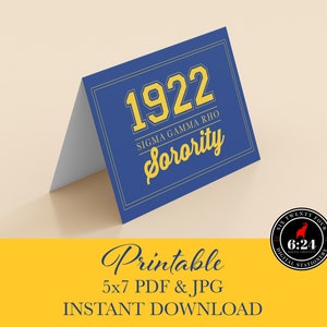 Sigma Gamma Rho Inspired | Blue 1922 Sorority Collegiate Card | Blank Card | Instant Download | Printable Greeting Card