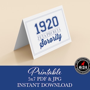 Zeta Phi Beta Inspired | White 1920 Sorority Collegiate Card | Blank Inside | Instant Download | Printable Greeting Card
