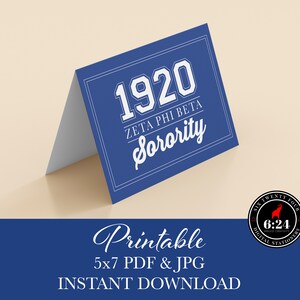 Zeta Phi Beta Inspired | Blue 1920 Sorority Collegiate Card | Blank Inside | Instant Download | Printable Greeting Card