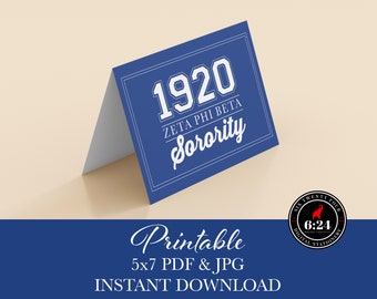 Zeta Phi Beta Inspired | Blue 1920 Sorority Collegiate Card | Blank Inside | Instant Download | Printable Greeting Card