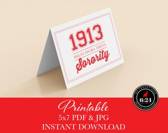 Delta Sigma Theta-inspirerad | Vit 1913 Collegiate Sorority | Tom inuti | Direktnedladdning | Utskrivbar | Hälsningskort