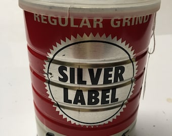 SILVER LABEL COFFEE Tin, Vintage, Antique