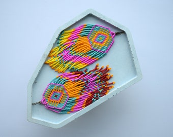 Fuchsia pink und türkis Perlen Ohrringe - Boho/Hippie Perlen Ohrringe - Extra lange Perlen Ohrringe