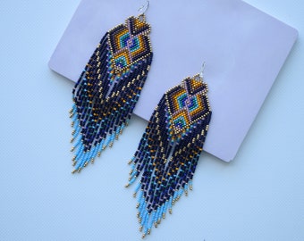 Boho Perlen Ohrringe, Regenbogen Ohrringe, Rocailles Perlen Ohrringe, Statement Ohrringe, Fransen Ohrringe, extra lange Ohrringe, Native style