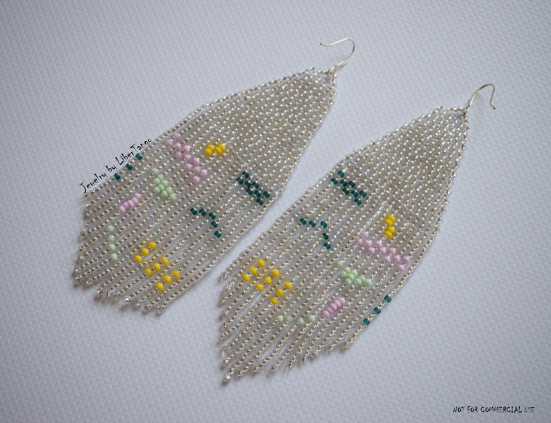 Beaded earrings Fringe earrings Bead tassel earrings Beadwork Geometric earrings Abstract bead earrings Seed bead earrings Long earrings
