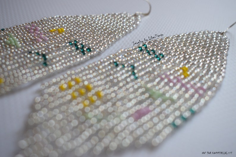 Beaded earrings Fringe earrings Bead tassel earrings Beadwork Geometric earrings Abstract bead earrings Seed bead earrings Long earrings
