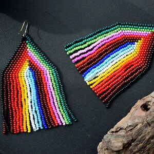 Colorful Handmade Beaded Statement Earrings | Boho Tribal Earrings | Festival Jewelry | Rainbow Seed Bead Earrings | Ethnic Dangle Earrings