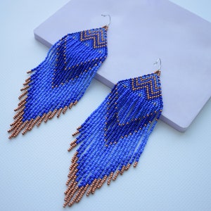 Purple beaded earrings, Dangle earrings, Bohemian jewelry, Seed bead earrings, Extra long earrings, Fringe bead earrings, Native style