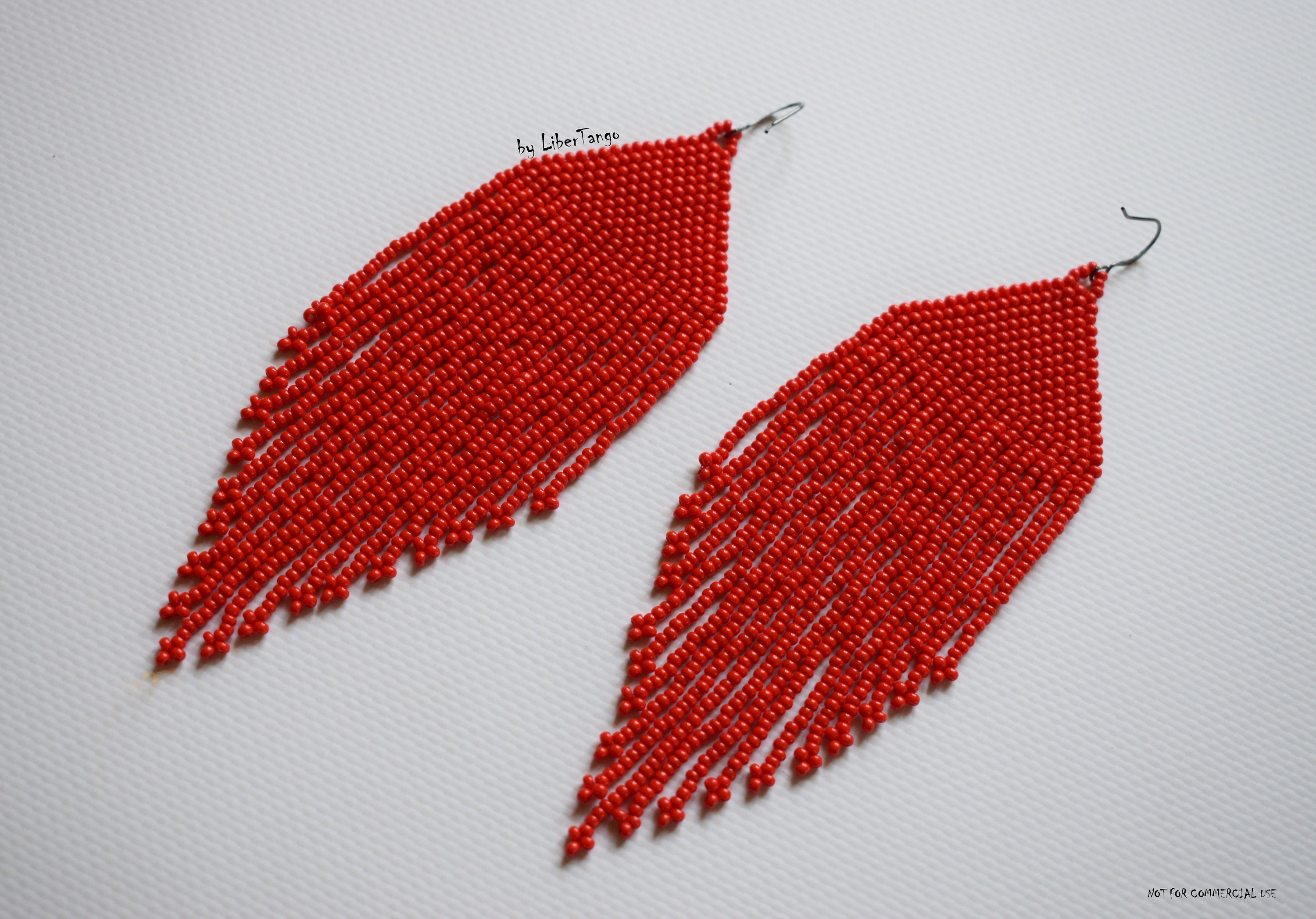 Red earrings Minimalist beaded earrings Fringe beaded earrings | Etsy