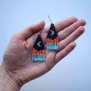 Tiny beaded earrings|Mountains|Sunset|Sunrise|Nature|Seed bead earrings|Handwoven|Landscape|Small fringe earrings|Native|Bohemian|Night