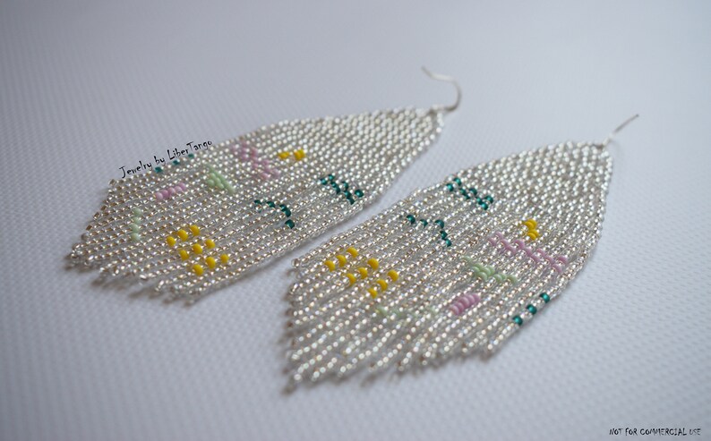Beaded earrings Fringe earrings Bead tassel earrings Beadwork Geometric earrings Abstract bead earrings Seed bead earrings Long earrings
