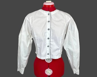 Vintage White Puff Sleeve Folk Style Trachten Cotton Blouse Byer California 1970s L
