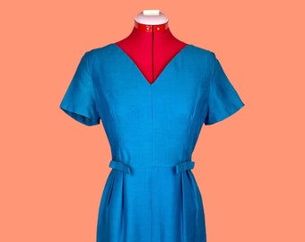 1950s Vintage Candy Blue Sweetheart Party Tea Wiggle Dress M