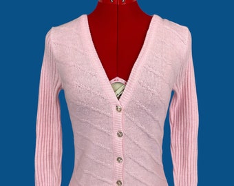 1960s Vintage Pastel Pink Preppy Retro Cardigan Sweater Romantic XS