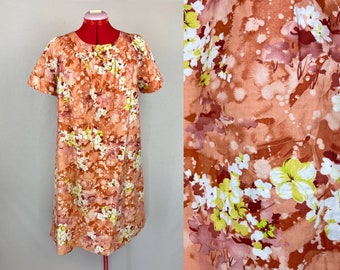 1960s Vintage Hawaiian Floral Mod Psychedelic Orange Cotton MuuMuu Dress