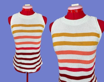 Rainbow Y2K Sleeveless Striped Knit Hippie Boho Crew Tank Top Lucky Brand S Halloween