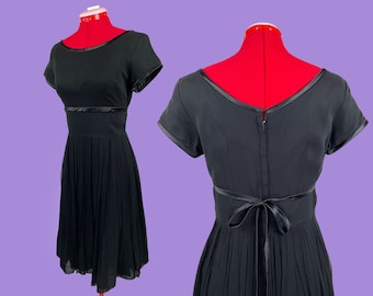 1950s Vintage Witchy Black Chiffon Fit and Flare Party Dress  Midcentury S/M Holiday