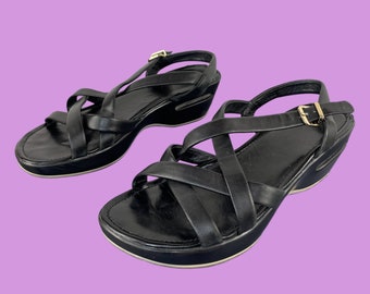 Vintage Black Strappy Leather Y2K Cole Haan Nike Platform Sandals Halloween 8 8.5 Etsy