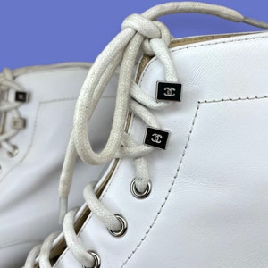 Vintage Chanel White Leather Designer Luxury Logo Combat Boots 1990s Y2K Sz 40 9 image 5