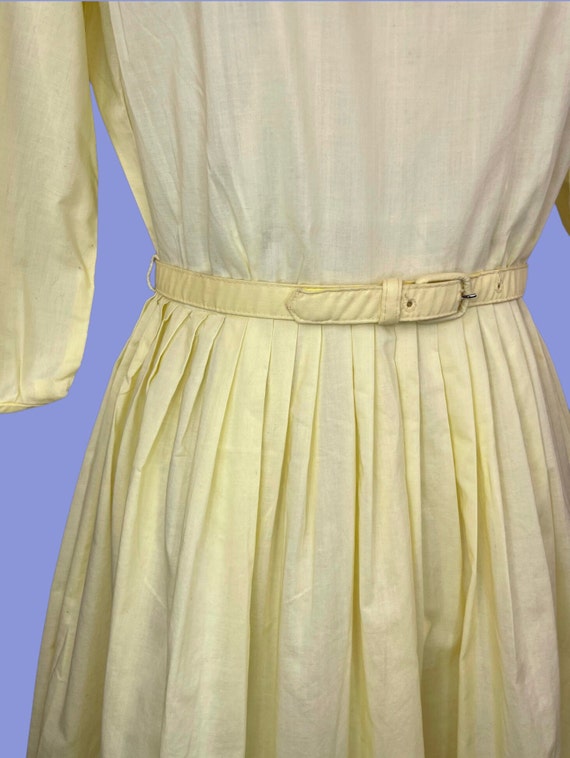 1950s Vintage Pastel Yellow Belted Cotton Fit and… - image 7