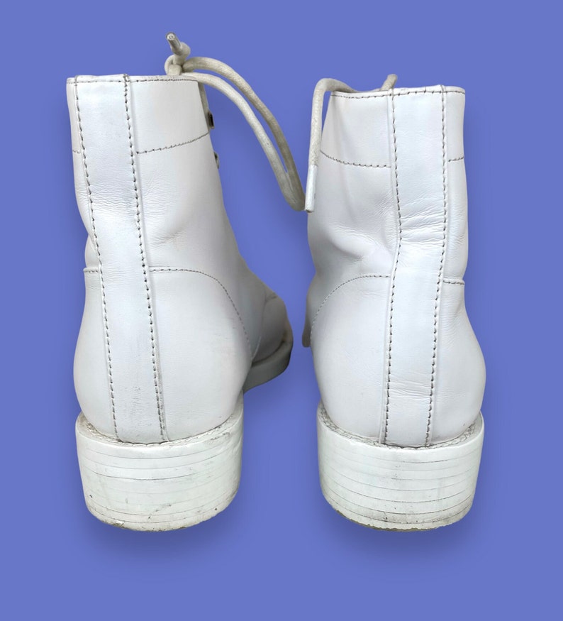 Vintage Chanel White Leather Designer Luxury Logo Combat Boots 1990s Y2K Sz 40 9 image 3