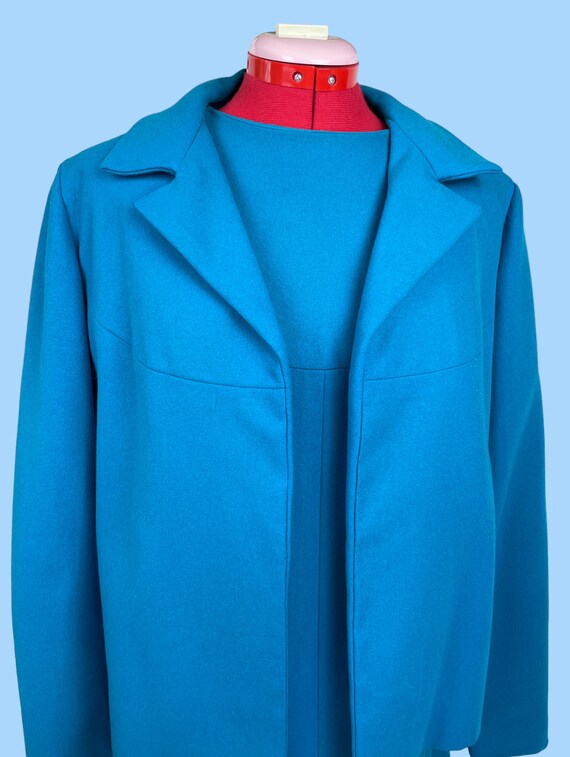 1960s Vintage Blue Wool Mod Shift Dress Suit 2-Pi… - image 8