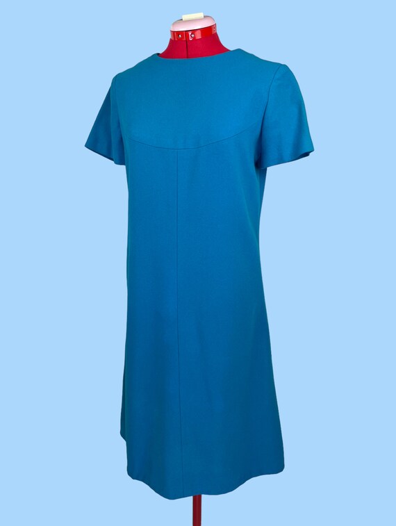 1960s Vintage Blue Wool Mod Shift Dress Suit 2-Pi… - image 3