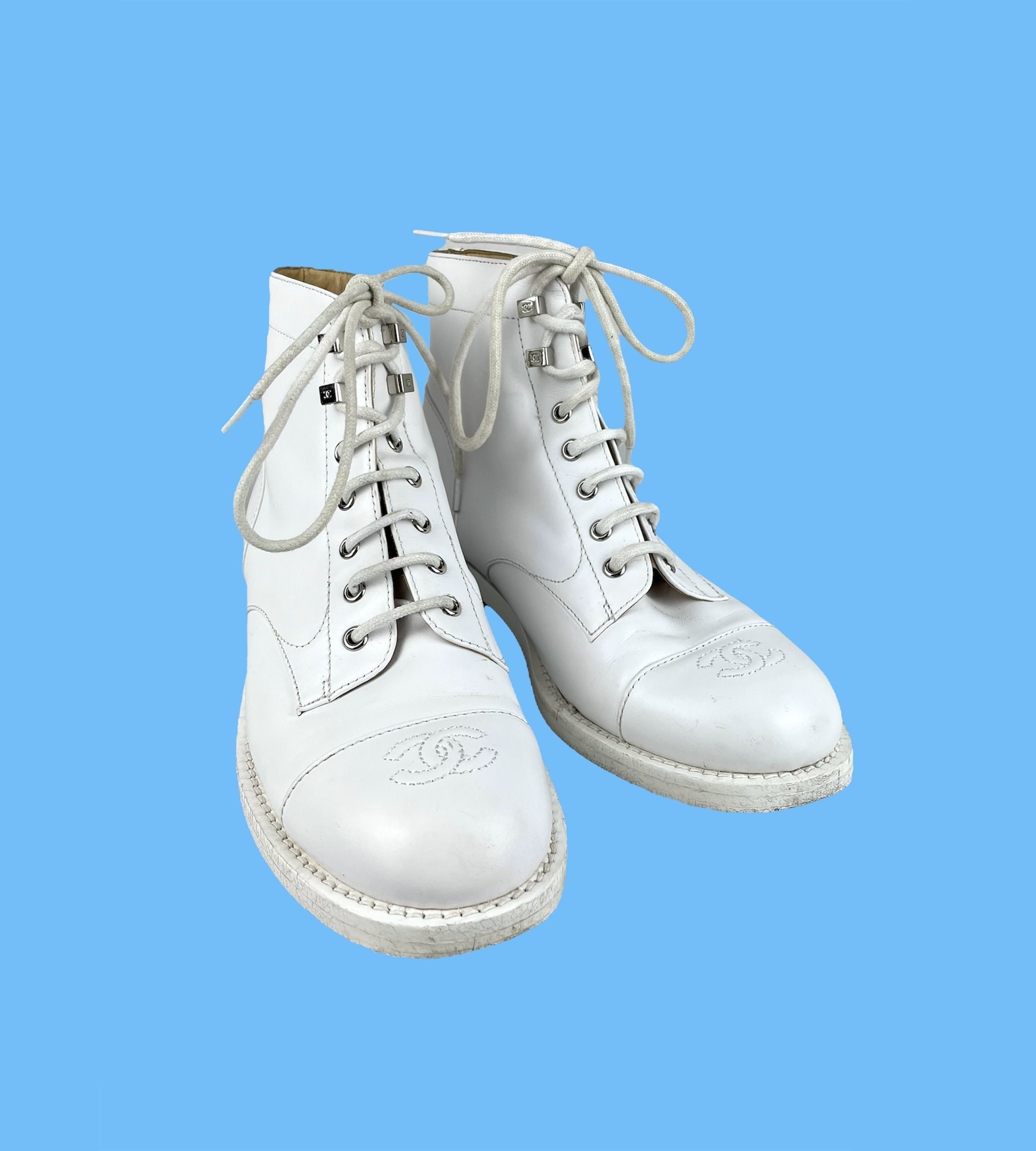 chanel black and white boots