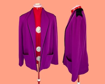 Fuschia Purple Wool Vintage Knit Blazer Jacket Wilroy's 80s L