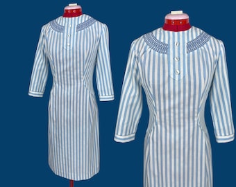 1950s Vintage Blue Candy Stripe Rockabilly Wiggle Dress ILGWU