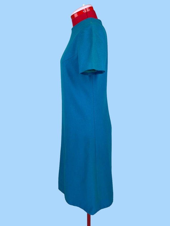 1960s Vintage Blue Wool Mod Shift Dress Suit 2-Pi… - image 4