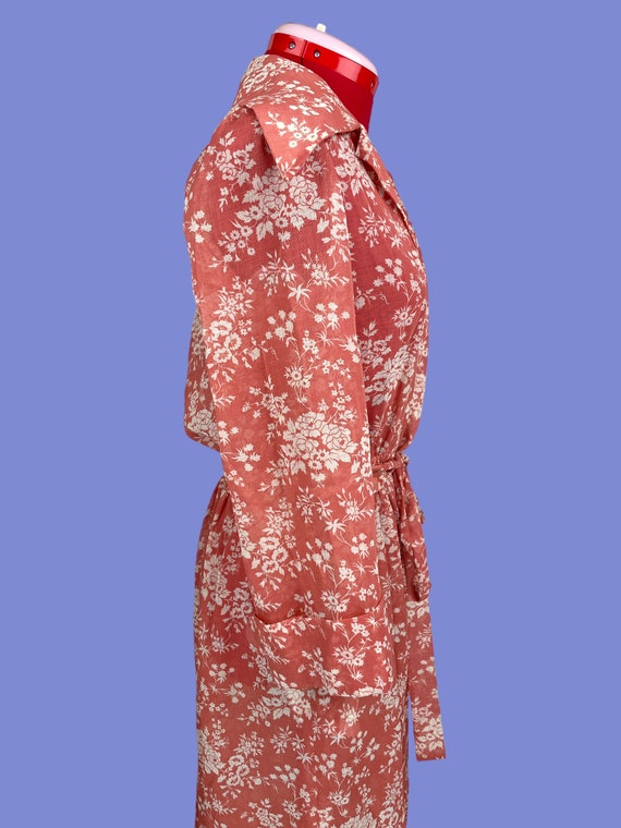 1970s Vintage Sheer Floral Terracotta Boudoir Rob… - image 7
