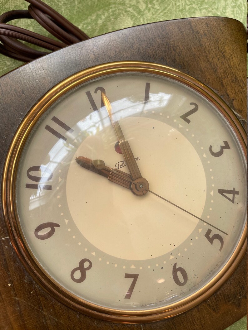 Art Deco 1930s 40s Telechron Vintage Electric Wooden Mantle Clock Decor ...