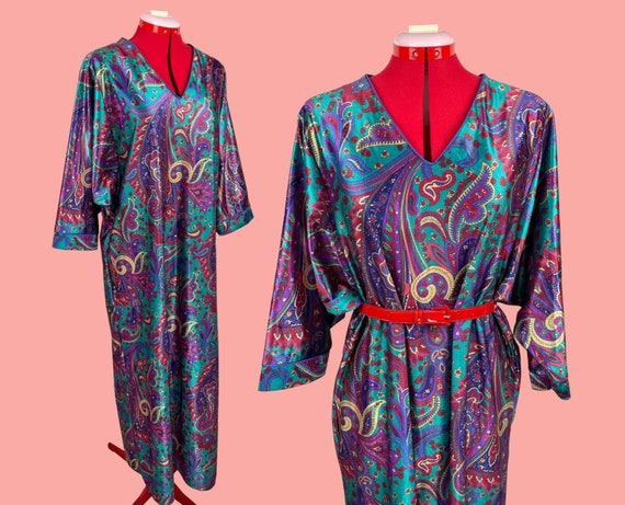 Psychedelic 60s 70s Paisley Colorful Kaftan Loung… - image 1