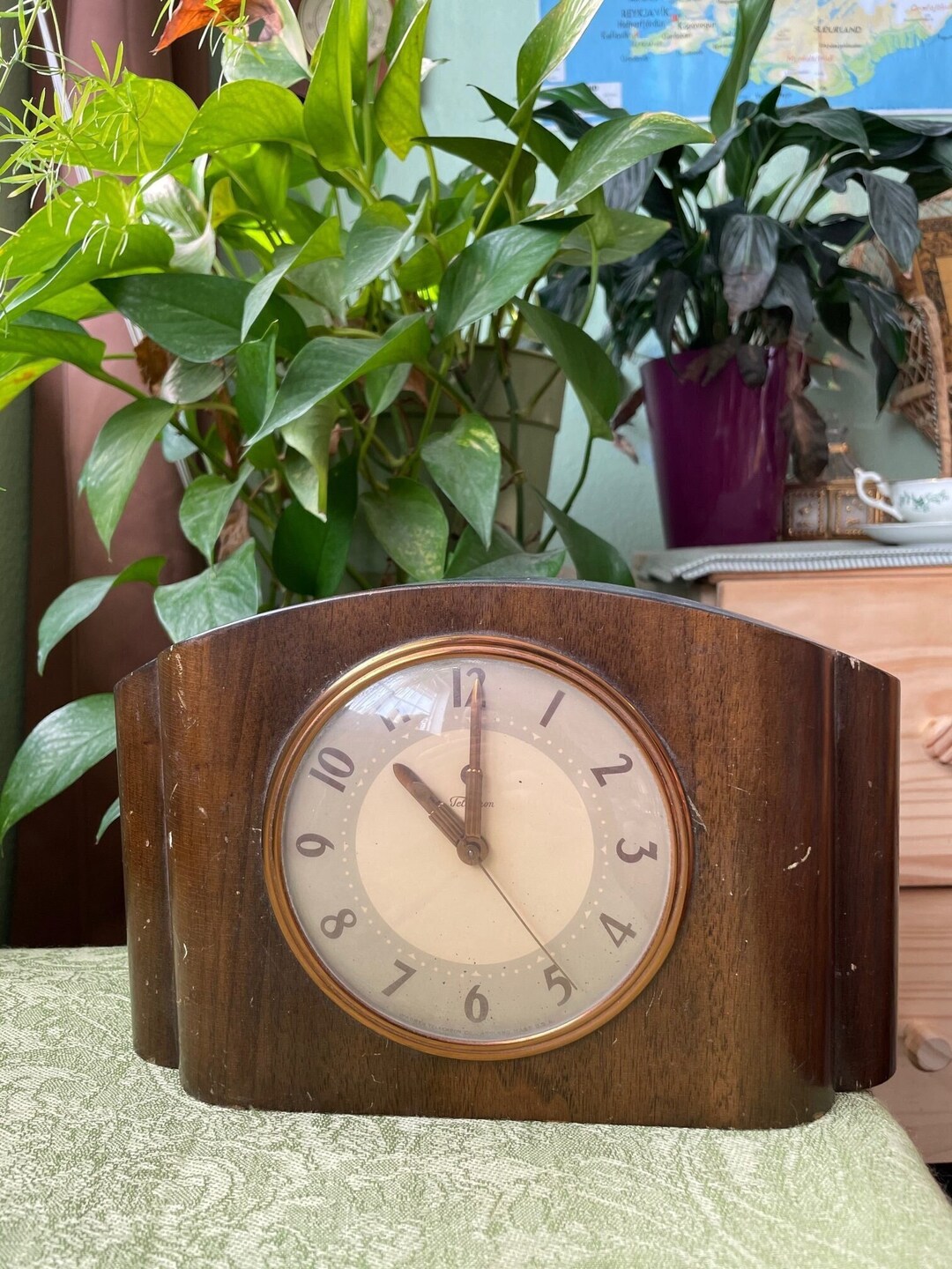 Art Deco 1930s 40s Telechron Vintage Electric Wooden Mantle Clock Decor ...