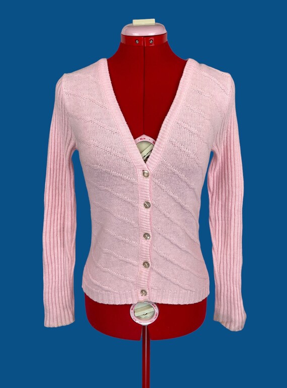 1960s Vintage Pastel Pink Preppy Retro Cardigan S… - image 1