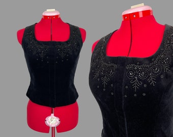 Vintage Laura Ashley Black Velvet Corset Bodice Top Romantic Gothic L/XL