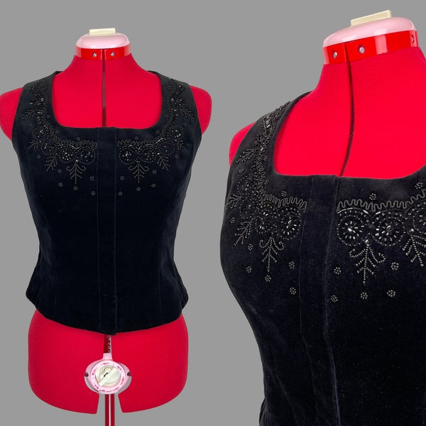 Vintage Laura Ashley Black Velvet Corset Bodice Top Romantic Gothic L/XL