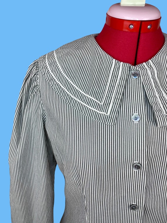 Vtg 80s Nautical Striped Sailor Puff Sleeve Pilgr… - image 2