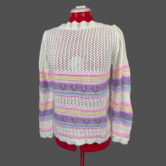 Vintage 80s Pastel Cream Knit Sweater Arielle Dea… - image 1