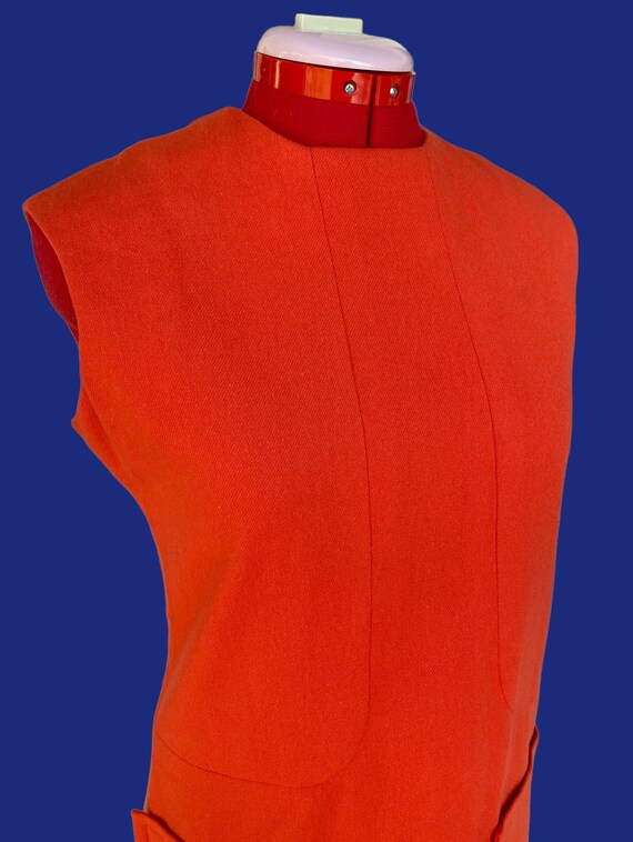 1960s Vintage Orange Mod Wool GoGo Shift Mini Dre… - image 4