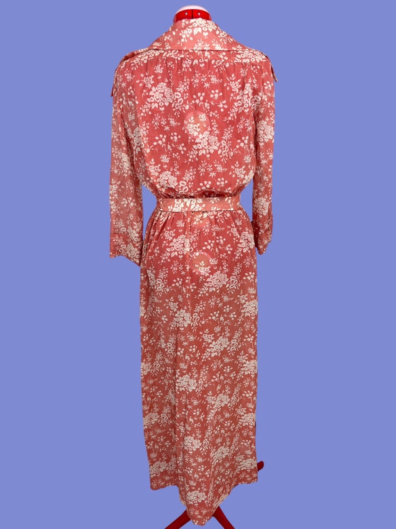 1970s Vintage Sheer Floral Terracotta Boudoir Rob… - image 5