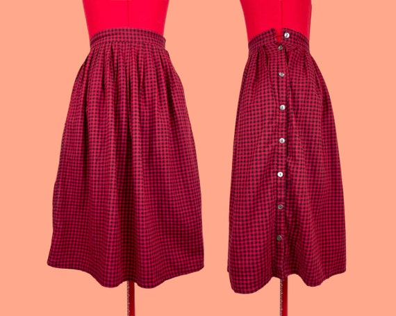 Vintage Laura Ashley Red Checkered Flannel Pleate… - image 1