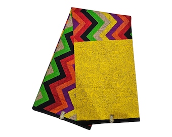 Vibrant African Ankara Fabric: Zigzag & Floral Cotton Wax Print