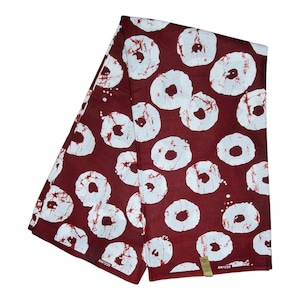 African Ankara Fabric – Burgundy & White Circle Batik Print, 100% Cotton
