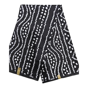 Black & White Ankara Fabric: African Wax Print Cotton, Bold Dot Wave Pattern
