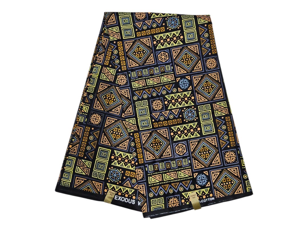 Yellow, Green, and Blue Geometric Ankara Wax Print Fabric